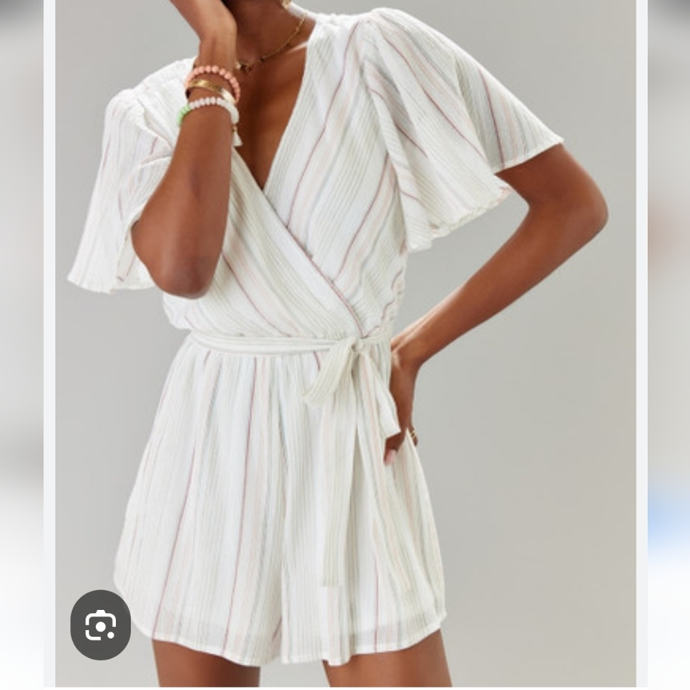 Francescas Striped White Romper Lined Feminine Francesca's